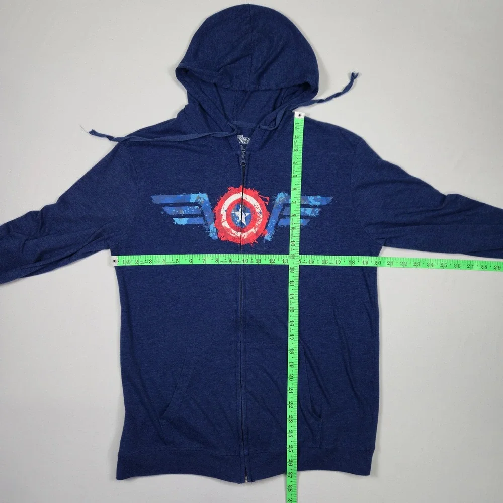 Marvel Avengers Captain America Blue Zip Hoodie Men's Large Lightweight - Picture 4 of 6